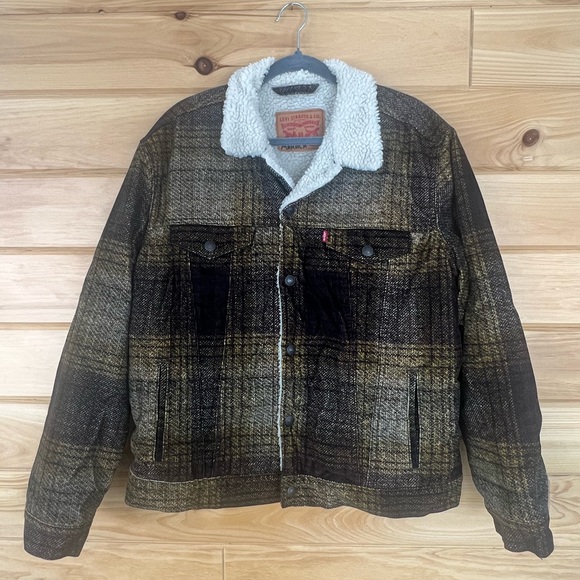 Levi's Brown Plaid Sherpa Jacket - Picture 1 of 4